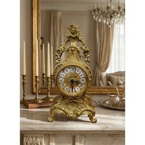 Vintage Imperial Italian German Brass Mantle Clock Ornate Battery Operated